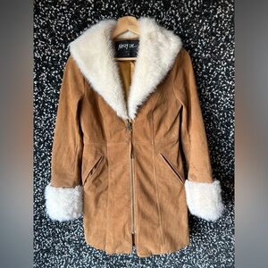 Nasty Gal Tan Brown Leather Suede Faux Fur Festival 90s Club Jacket Womens XS